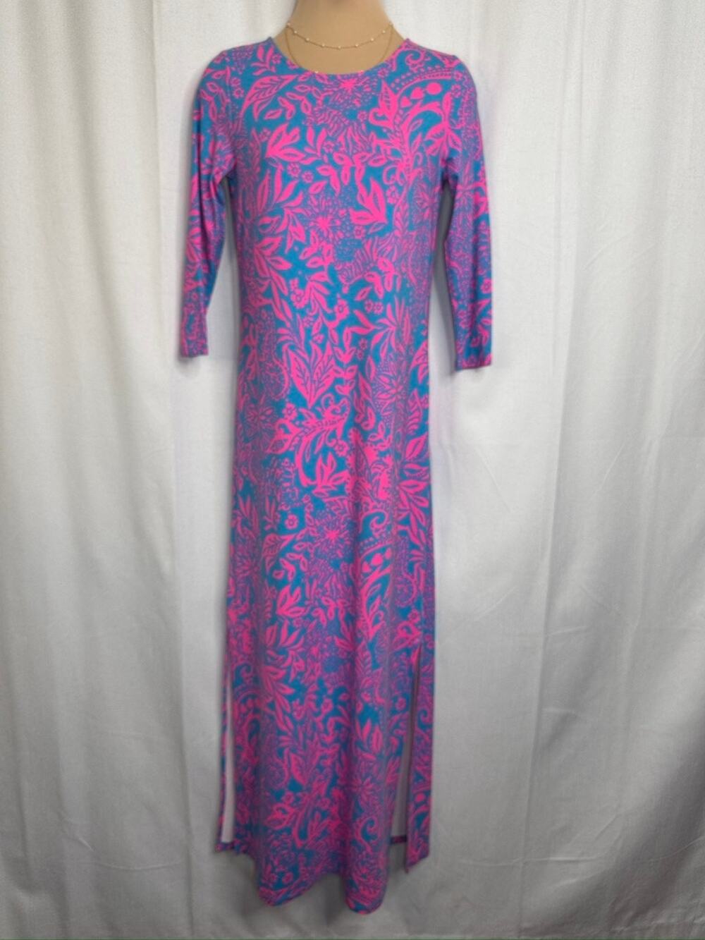 451. Lilly Pulitzer Pink Blue Floral Maxi Dress NWT Size XS